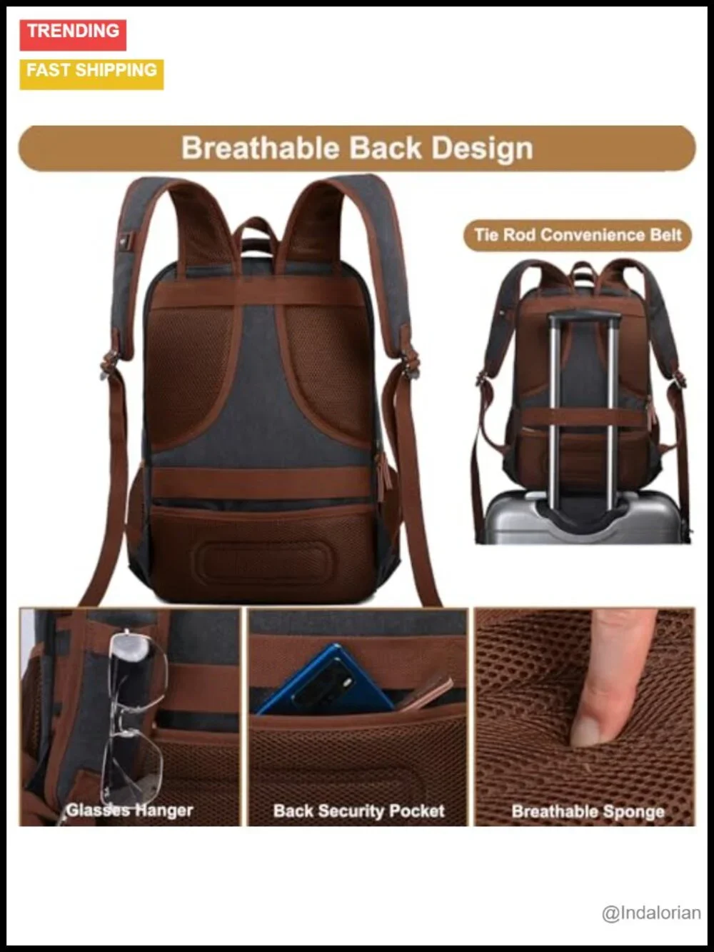 Canvas Travel Laptop Backpack with USB Charging Port, 15.6 Inch, Business